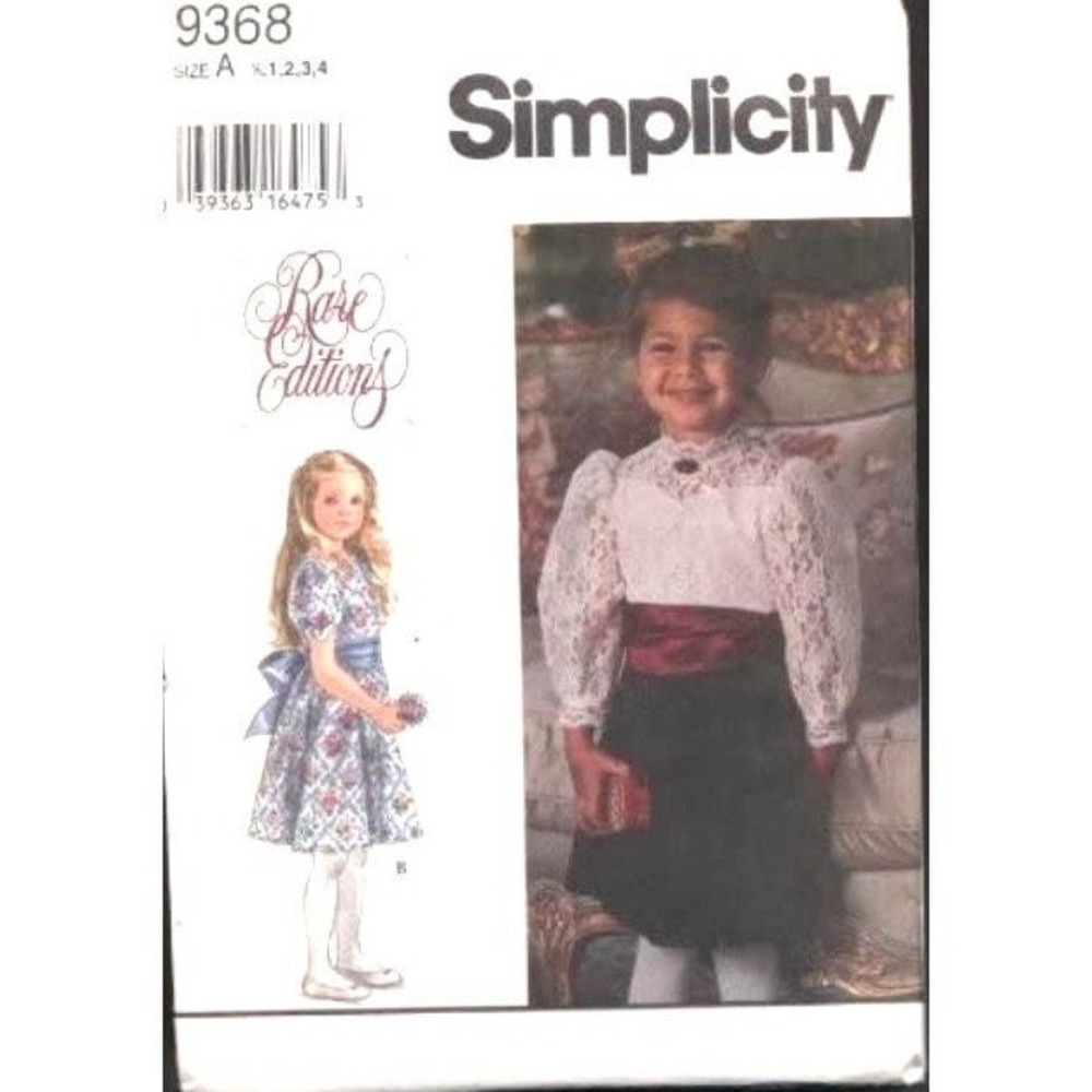 Simplicity Sewing Pattern 9368 Formal‎ Fancy Dress Girls Size 1/2-4